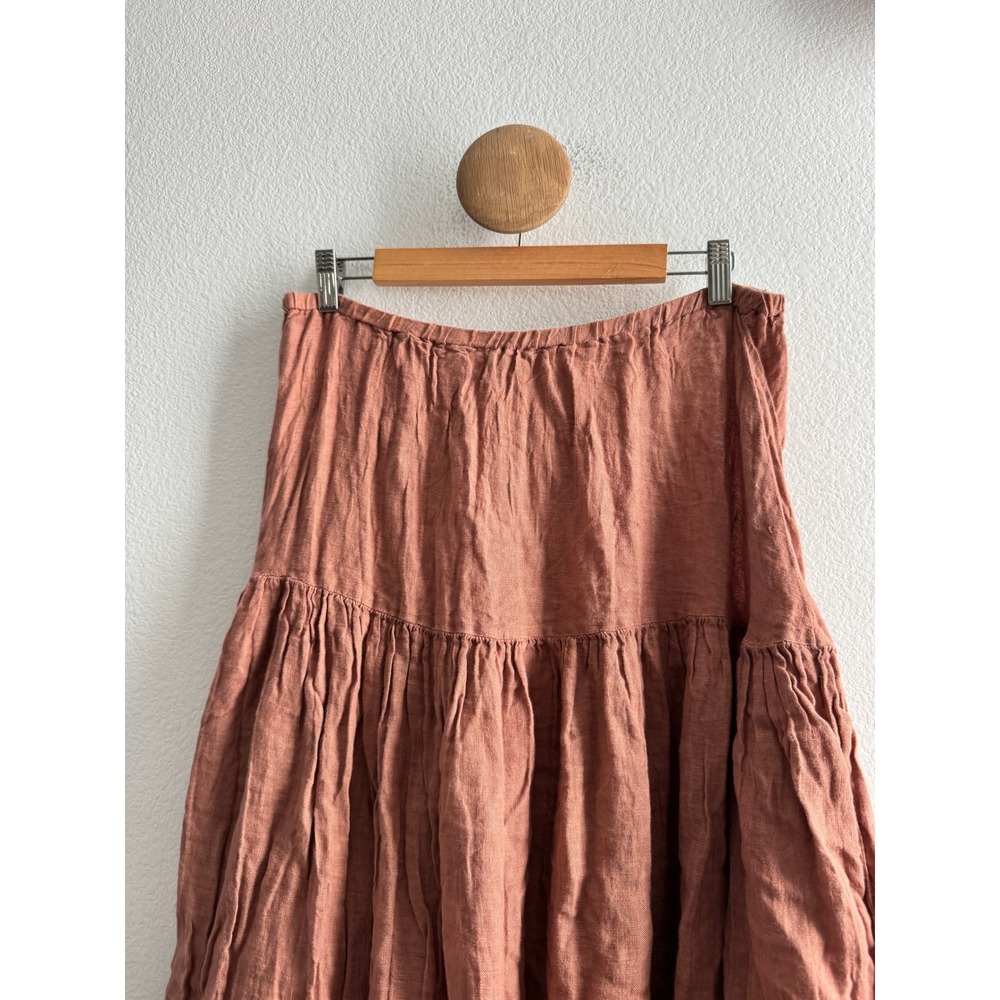 CP Shades Linen Tiered Maxi Skirt Terracotta Clay Boho Made in USA Large - Picture 2 of 5